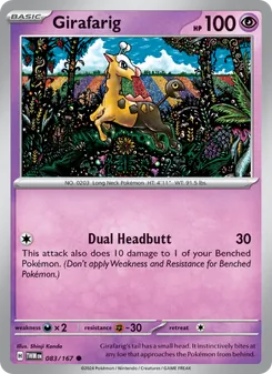 Girafarig — Twilight Masquerade #083, 2024. Illustrated by Shinji Kanda.