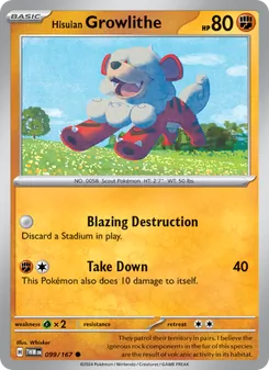 Hisuian Growlithe — Twilight Masquerade #099, 2024. Illustrated by Whisker.