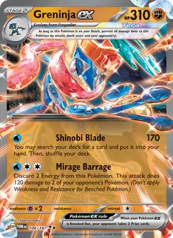 Greninja ex — Twilight Masquerade #106, 2024. Illustrated by 5ban Graphics.