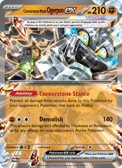 Cornerstone Mask Ogerpon ex — Twilight Masquerade #112, 2024. Illustrated by 5ban Graphics.