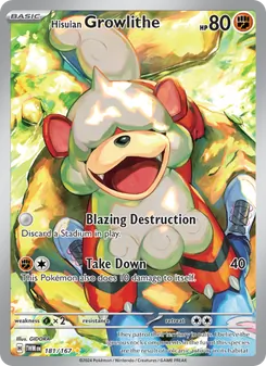 Hisuian Growlithe — Twilight Masquerade #181, 2024. Illustrated by GIDORA.