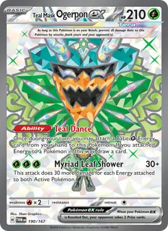 Teal Mask Ogerpon ex — Twilight Masquerade #190, 2024. Illustrated by 5ban Graphics.