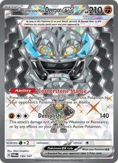 Cornerstone Mask Ogerpon ex — Twilight Masquerade #199, 2024. Illustrated by 5ban Graphics.