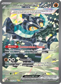 Cornerstone Mask Ogerpon ex — Twilight Masquerade #215, 2024. Illustrated by Yano Keiji.