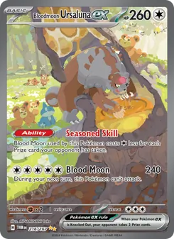 Bloodmoon Ursaluna ex — Twilight Masquerade #216, 2024. Illustrated by MINAMINAMI Take.