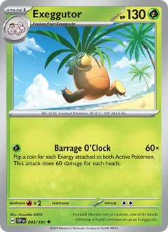 Exeggutor — Surging Sparks #003, 2024. Illustrated by Oswaldo KATO.