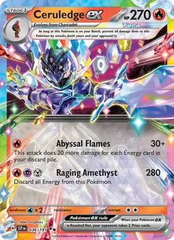 Ceruledge ex — Surging Sparks #036, 2024. Illustrated by 5ban Graphics.