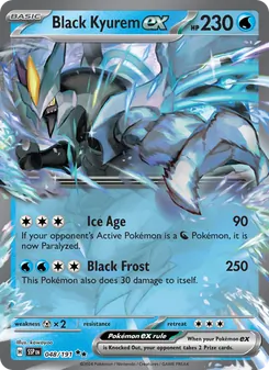 Black Kyurem ex — Surging Sparks #048, 2024. Illustrated by kawayoo.