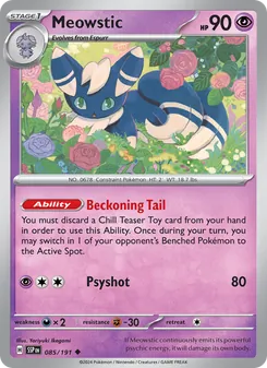 Meowstic — Surging Sparks #085, 2024. Illustrated by Yoriyuki Ikegami.