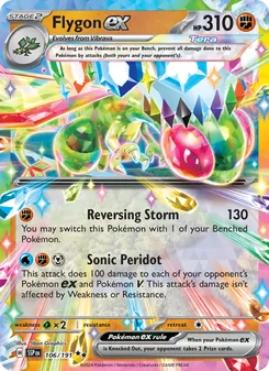 Flygon ex — Surging Sparks #106, 2024. Illustrated by 5ban Graphics.