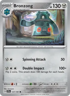 Bronzong — Surging Sparks #127, 2024. Illustrated by kawayoo.