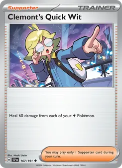 Clemont's Quick Wit — Surging Sparks #167, 2024. Illustrated by Naoki Saito.