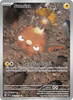 Stunfisk — Surging Sparks #202, 2024. Illustrated by N-DESIGN Inc..