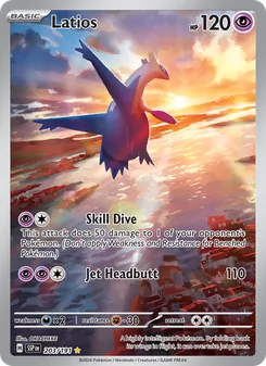 Latios — Surging Sparks #203, 2024. Illustrated by OKACHEKE.