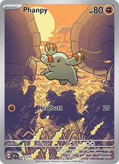 Phanpy — Surging Sparks #205, 2024. Illustrated by Saboteri.