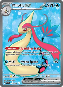 Milotic ex — Surging Sparks #217, 2024. Illustrated by N-DESIGN Inc..