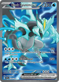 Black Kyurem ex — Surging Sparks #218, 2024. Illustrated by N-DESIGN Inc..