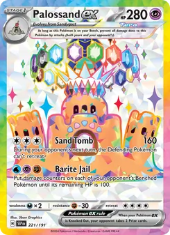 Palossand ex — Surging Sparks #221, 2024. Illustrated by 5ban Graphics.
