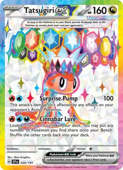 Tatsugiri ex — Surging Sparks #226, 2024. Illustrated by 5ban Graphics.