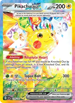 Pikachu ex — Surging Sparks #238, 2024. Illustrated by GIDORA.