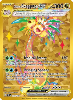 Alolan Exeggutor ex — Surging Sparks #248, 2024. Illustrated by aky CG Works.