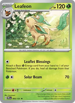 Leafeon — Prismatic Evolutions #005, 2025. Illustrated by Kuroimori.