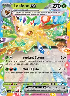 Leafeon ex — Prismatic Evolutions #006, 2025. Illustrated by 5ban Graphics.