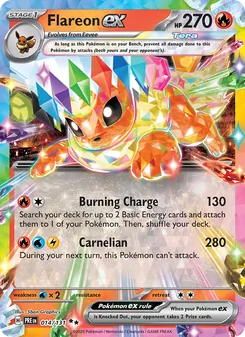Flareon ex — Prismatic Evolutions #014, 2025. Illustrated by 5ban Graphics.