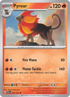 Pyroar — Prismatic Evolutions #016, 2025. Illustrated by Takeshi Nakamura.