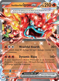 Hearthflame Mask Ogerpon ex — Prismatic Evolutions #017, 2025. Illustrated by 5ban Graphics.