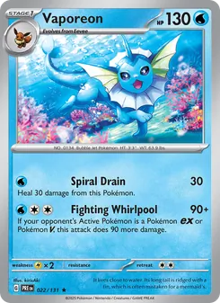 Vaporeon — Prismatic Evolutions #022, 2025. Illustrated by kirisAki.