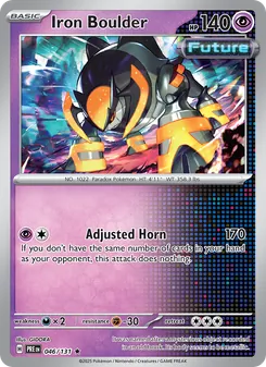 Iron Boulder — Prismatic Evolutions #046, 2025. Illustrated by GIDORA.