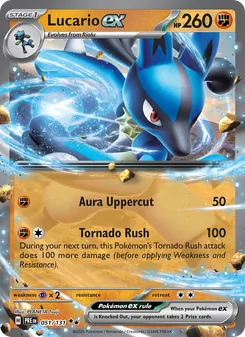Lucario ex — Prismatic Evolutions #051, 2025. Illustrated by PLANETA Tsuji.