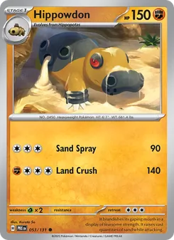 Hippowdon — Prismatic Evolutions #053, 2025. Illustrated by Kurata So.