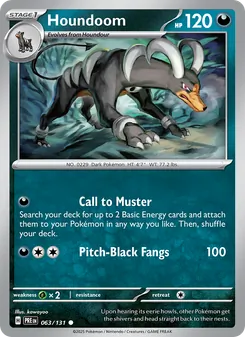 Houndoom — Prismatic Evolutions #063, 2025. Illustrated by kawayoo.