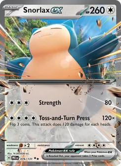 Snorlax ex — Prismatic Evolutions #076, 2025. Illustrated by N-DESIGN Inc..