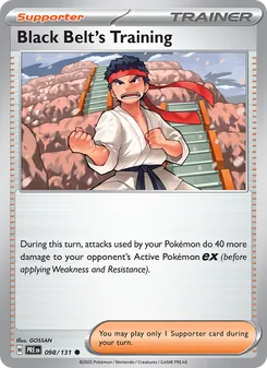 Black Belt's Training — Prismatic Evolutions #098, 2025. Illustrated by GOSSAN.