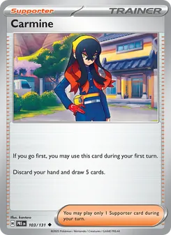 Carmine — Prismatic Evolutions #103, 2025. Illustrated by kantaro.