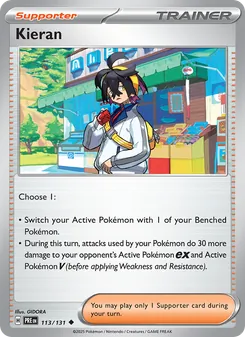 Kieran — Prismatic Evolutions #113, 2025. Illustrated by GIDORA.