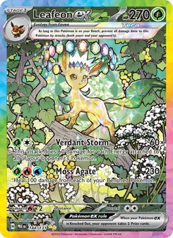 Leafeon ex — Prismatic Evolutions #144, 2025. Illustrated by Jiro Sasumo.