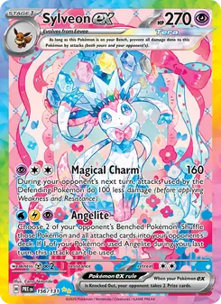 Sylveon ex — Prismatic Evolutions #156, 2025. Illustrated by Cona Nitanda.