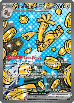 Gholdengo ex — Prismatic Evolutions #164, 2025. Illustrated by Shigenori Negishi.