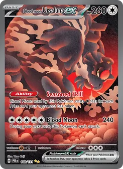 Bloodmoon Ursaluna ex — Prismatic Evolutions #168, 2025. Illustrated by Yano Keiji.