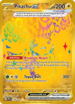 Pikachu ex — Prismatic Evolutions #179, 2025. Illustrated by aky CG Works.