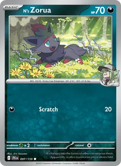 N's Zorua — Journey Together #097, 2025. Illustrated by Jiro Sasumo.
