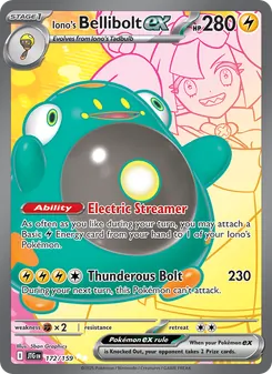 Iono's Bellibolt ex — Journey Together #172, 2025. Illustrated by 5ban Graphics.