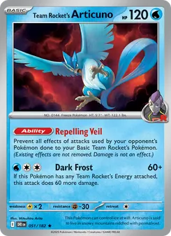 Team Rocket's Articuno — Destined Rivals #051, 2025. Illustrated by Mitsuhiro Arita.