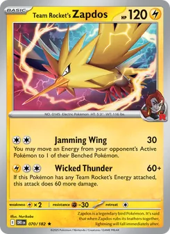 Team Rocket's Zapdos — Destined Rivals #070, 2025. Illustrated by Nurikabe.