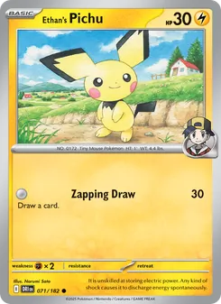 Ethan's Pichu — Destined Rivals #071, 2025. Illustrated by Narumi Sato.