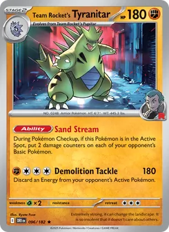 Team Rocket's Tyranitar — Destined Rivals #096, 2025. Illustrated by Ryuta Fuse.